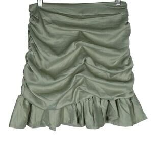 Ruched Ruffle Y2K Mini Sea Foam Flirty Mini Skirt - Misguided Size 6